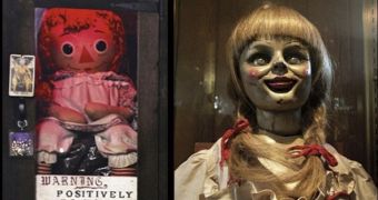 The real-life Anabelle, the evil doll, and the version shown in “The Conjuring,” 2013