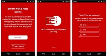 Screenshots of the EFF Alerts app on Android