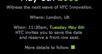 HTC's invitation for the 6th of May unveiling