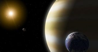 Artist's rendering of an exomoon orbiting an exoplanet