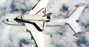 The Antonov An-225 carrying the Buran space shuttle
