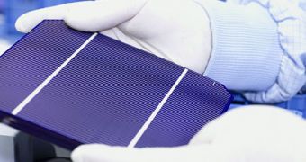 This image represents a monocrystalline solar cell