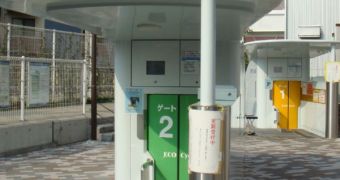 A picture of the two terminals at an Eco Cycle parking unit
