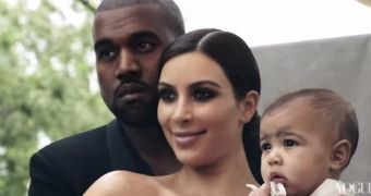 Kim Kardashian, fiancé Kanye West, and daughter North pose for Vogue