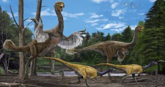 Gigantoraptor erlianensis among smaller, feathered relatives