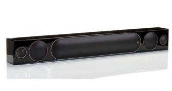 The Monitor Audio R-One-HD, a new sound bar for your flatscreen on-wall TV.
