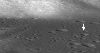 Basalts in the Taurus-Littrow valley were thrust up by contractional forces to form the Lee-Lincoln fault scarp, just west of the Apollo 17 landing site (indicated by arrow)