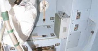 The international space station?s zero-gravity toilet relies on suction for operation. In this picture of the compartment, the toilet seat is at lower right.