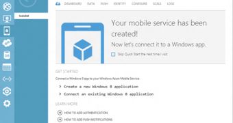 The Windows Azure interface for the new Mobile Services