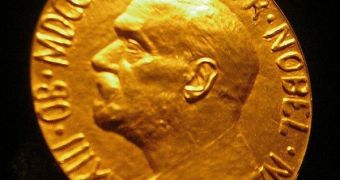 The front of a 1930 Nobel Prize gold medal