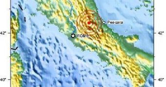 A picture showing the fault lines and the epicenter of the Italian 6.3-degree-magnitude earthquake