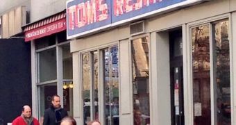 Seinfeld and Jason Alexander seen filming at Tom's restaurant in New York City