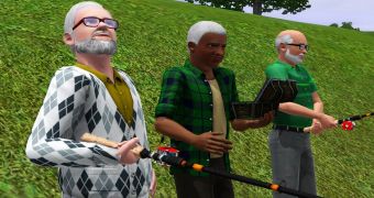 The Sims 3 gameplay screenshot (cropped) – old folks out fishing