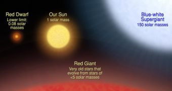 An artist's illustration shows the relative sizes of various stars compared to our sun