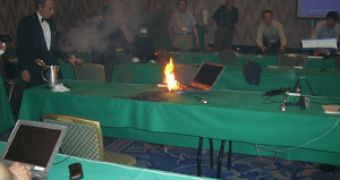 A burning Dell notebook