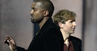 Kanye West interrupts Beck at the Grammys 2015, after being named winner of the Album of the Year award