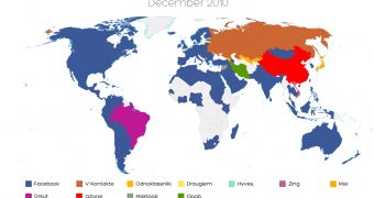 The world map of social networking in December 2010