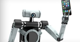 Robot holding iPhone (rendering)