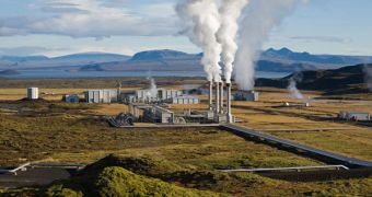 A photo of a large geothermic power plant operating in Iceland