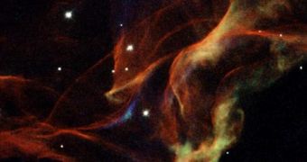 This image of the Veil Nebula contains Hubble data collected in 1994 and 1998