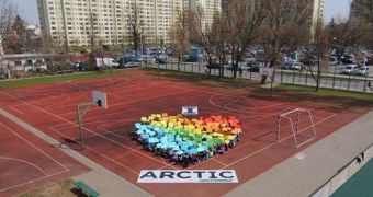 Greenpeace campaigners and supporters show their love for the Arctic