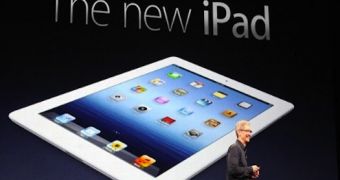 Tim Cook unveiling the new iPad on March 7th, 2012
