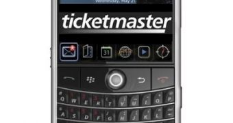 A BlackBerry Bold with the Ticketmaster logo