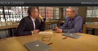 NBC Rock Center anchor Brian Williams with Tim Cook, Apple's chief executive officer