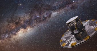 Rendering of Gaia studying the Milky Way