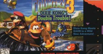 The original box art for Donkey Kong Country 3: Dixie Kong's Double Trouble, a game released in late 1996 for the Super NES/Famicom system