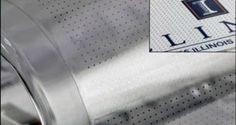 A new process allows tiny LEDs to be printed onto a glass cylinder or a thin sheet of plastic (inset)