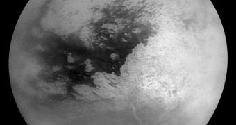 This mosaic of Titan's surface was made from 16 images. The individual images have been specially processed to remove effects of Titan's hazy atmosphere