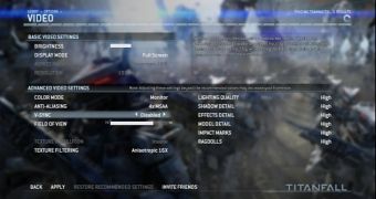 Titanfall's graphics options on PC