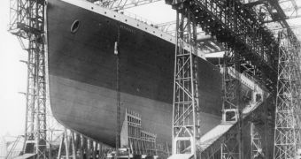 RMS Titanic before launch