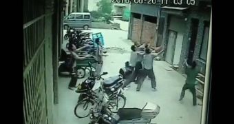 Girl falls out the window in China
