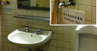 Starbucks in Hong Kong has no running water, uses faucet in parking lot restroom