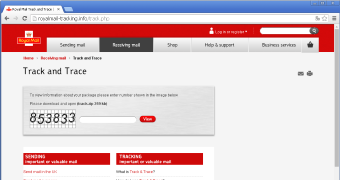 Spoofed Royal Mail page
