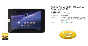 Toshiba Thrive Android Honeycomb tablet is just $290 at Woot!