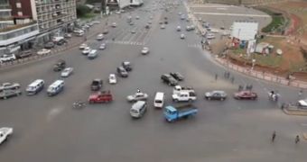 The Meskel Square intersection in Ethiopia has no traffic signs in place