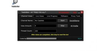 Options available in Twitch.TV View Bot