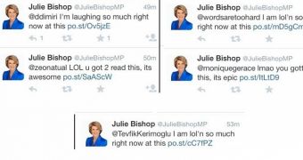 Messages posted on Julie Bishop's hacked Twitter account
