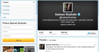 Salman Rushdie's Twitter account hacked