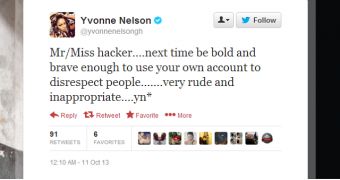 Yvonne Nelson sends message to hackers