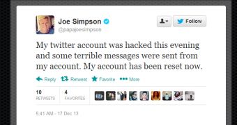 Joe Simpson posts message on Twitter after recovering his account