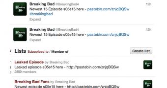 Twitter spam advertises leaked Breaking Bad episodes