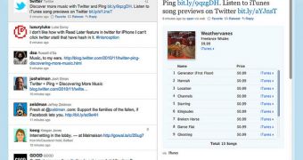 Screenshot of the new Twitter/iTunes integration.