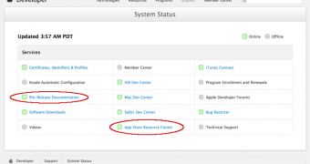 System Status report on Apple Dev Center
