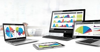 HP EliteBook laptop next to other Elite-series systems