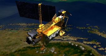 This is a concept image of the UARS satellite in Earth's orbit