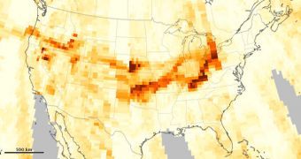 Aerosols spread out all over the continental US, as seen by Suomi NPP on August 14